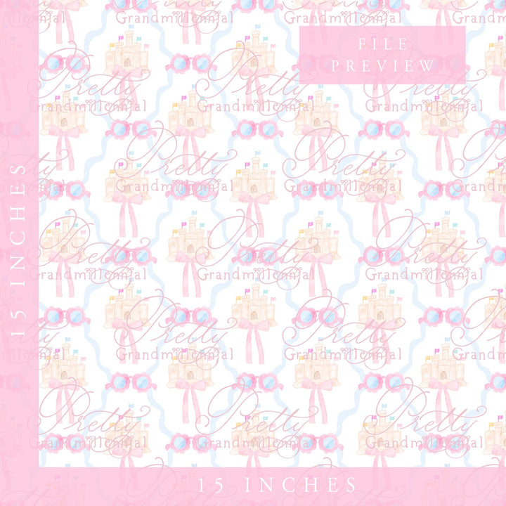 Grandmillennial sandcastle sunglasses Summer pattern, seamless preppy summer pattern, summer sandcastle pattern, preppy summer print - PrettyGrandmillennai