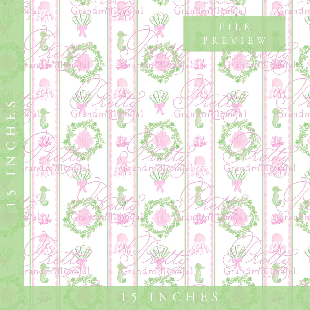 Grandmillennial seahorse sea pattern, summer sea seamless pattern, seashell pattern, preppy sea pattern, seamless pattern - PrettyGrandmillennai