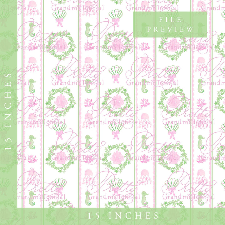 Grandmillennial seahorse sea pattern, summer sea seamless pattern, seashell pattern, preppy sea pattern, seamless pattern - PrettyGrandmillennai