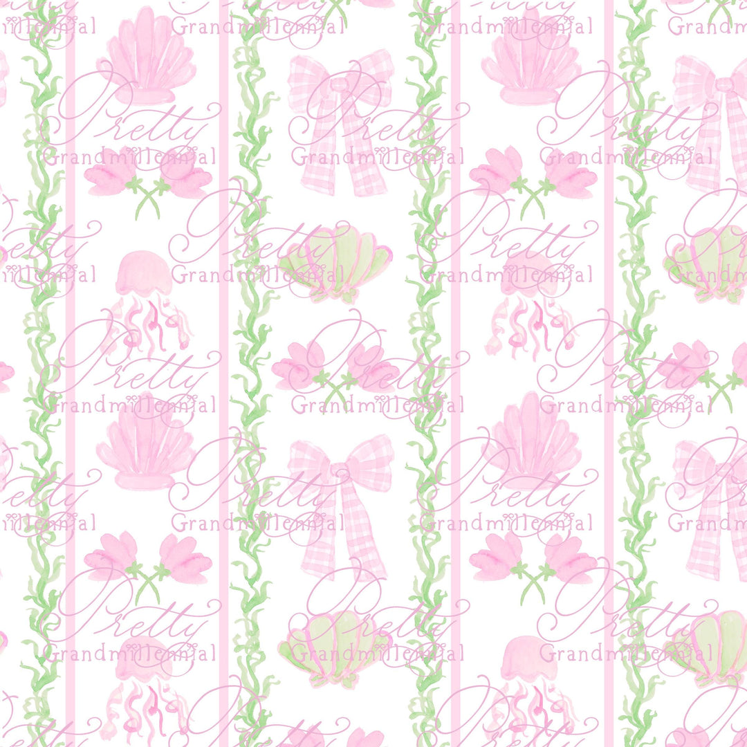 Grandmillennial seahorse sea pattern, summer sea seamless pattern, seashell pattern, preppy sea pattern, seamless pattern - PrettyGrandmillennai
