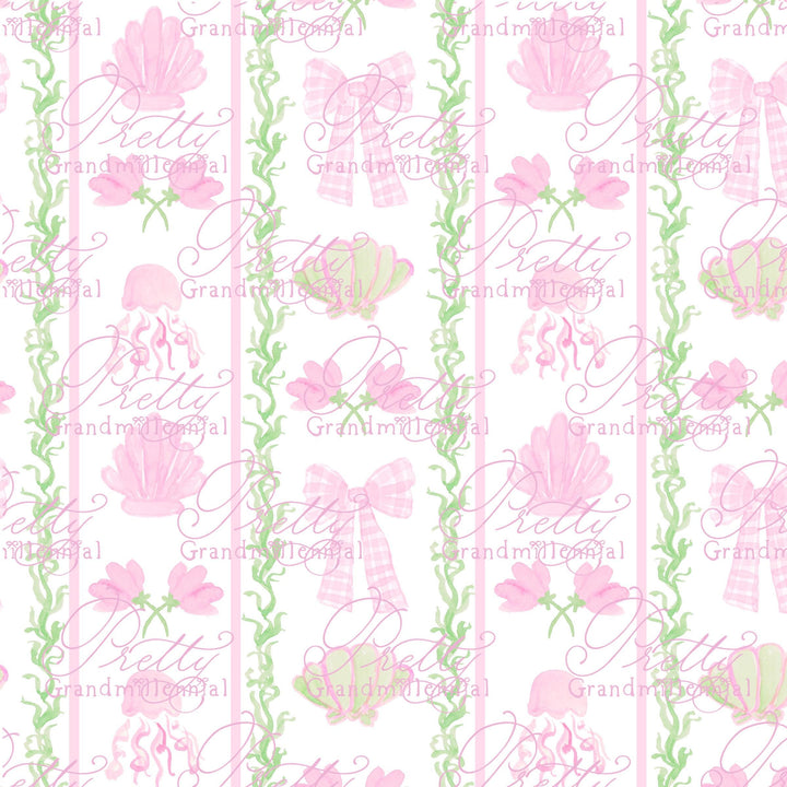 Grandmillennial seahorse sea pattern, summer sea seamless pattern, seashell pattern, preppy sea pattern, seamless pattern - PrettyGrandmillennai