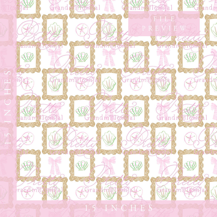 Grandmillennial seashell rattan frame pattern, summer sea seamless pattern, seashell pattern, preppy sea pattern, rattan pattern - PrettyGrandmillennai