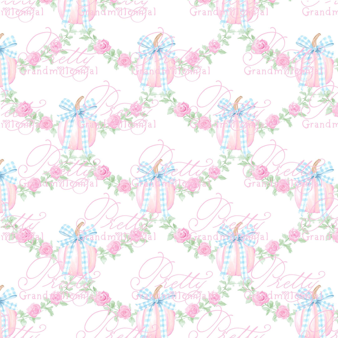 Grandmillennial preppy pumpkins pattern, fall print, gingham pumpkin pattern, commercial use patterns, fall print, fall pattern - PrettyGrandmillennai