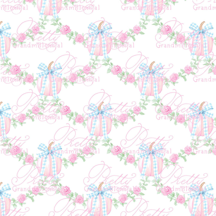 Grandmillennial preppy pumpkins pattern, fall print, gingham pumpkin pattern, commercial use patterns, fall print, fall pattern - PrettyGrandmillennai