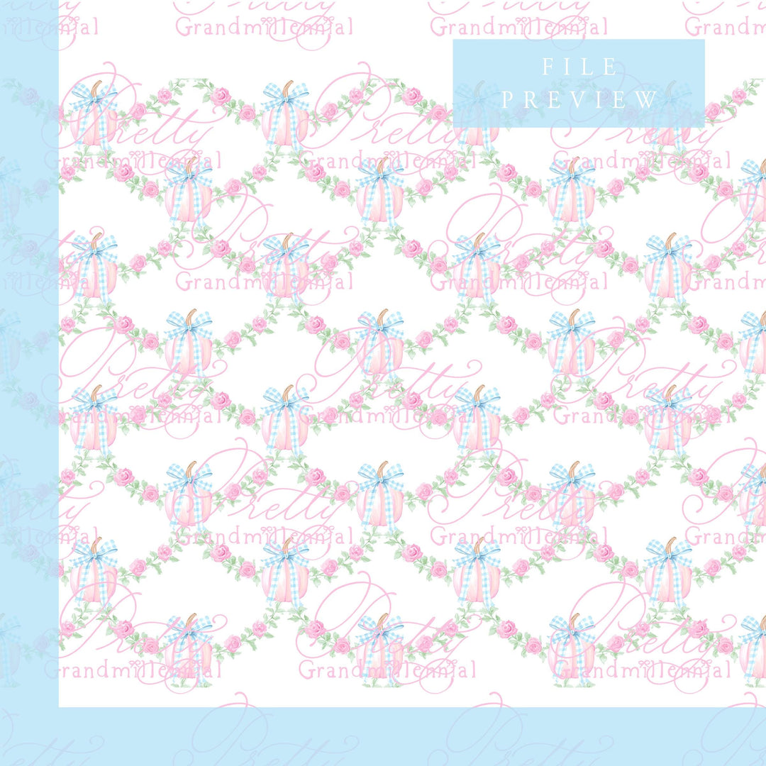 Grandmillennial preppy pumpkins pattern, fall print, gingham pumpkin pattern, commercial use patterns, fall print, fall pattern - PrettyGrandmillennai