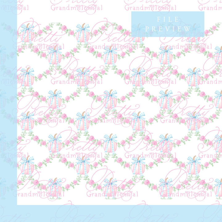 Grandmillennial preppy pumpkins pattern, fall print, gingham pumpkin pattern, commercial use patterns, fall print, fall pattern - PrettyGrandmillennai