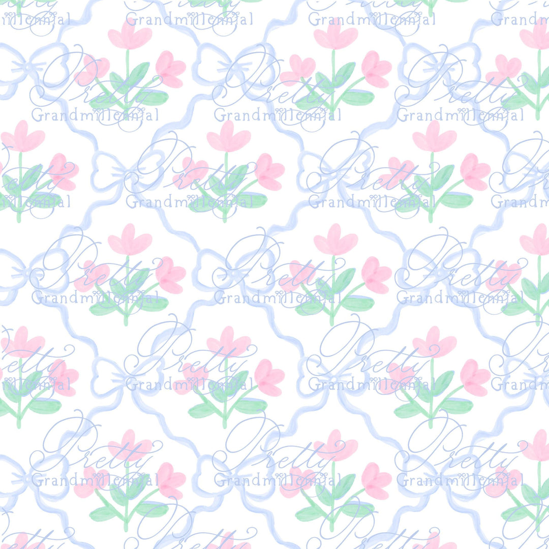 Grandmillennial coquette bows floral bows pattern, seamless pattern, floral coquette pattern, preppy bows floral seamless pattern - PrettyGrandmillennai