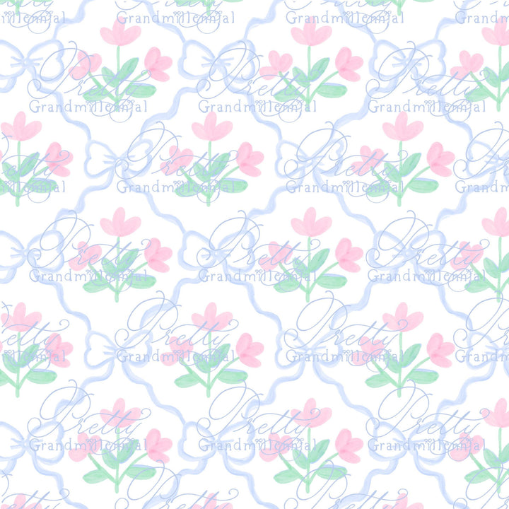 Grandmillennial coquette bows floral bows pattern, seamless pattern, floral coquette pattern, preppy bows floral seamless pattern - PrettyGrandmillennai