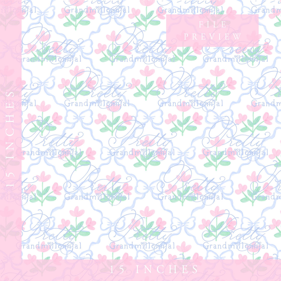 Grandmillennial coquette bows floral bows pattern, seamless pattern, floral coquette pattern, preppy bows floral seamless pattern - PrettyGrandmillennai