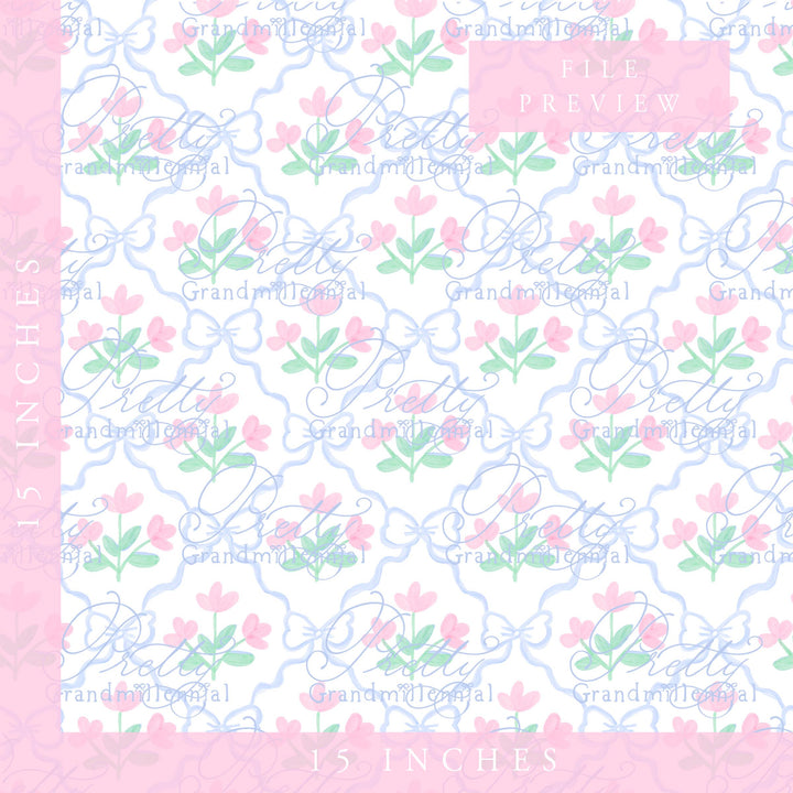 Grandmillennial coquette bows floral bows pattern, seamless pattern, floral coquette pattern, preppy bows floral seamless pattern - PrettyGrandmillennai