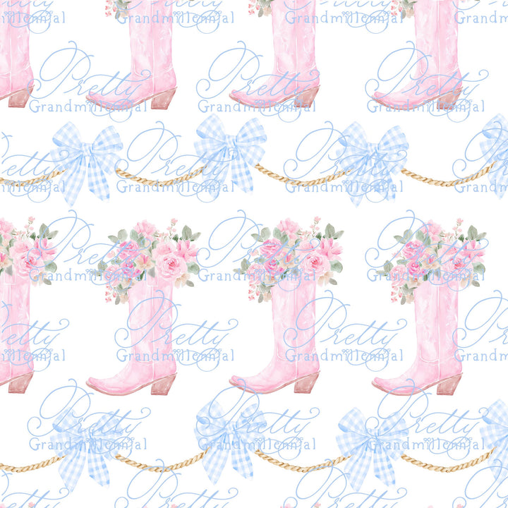 Cowgirl boots pattern, western bow pattern, toile pattern, preppy cowgirl pattern, seamless rope cowboy boot pattern - PrettyGrandmillennai