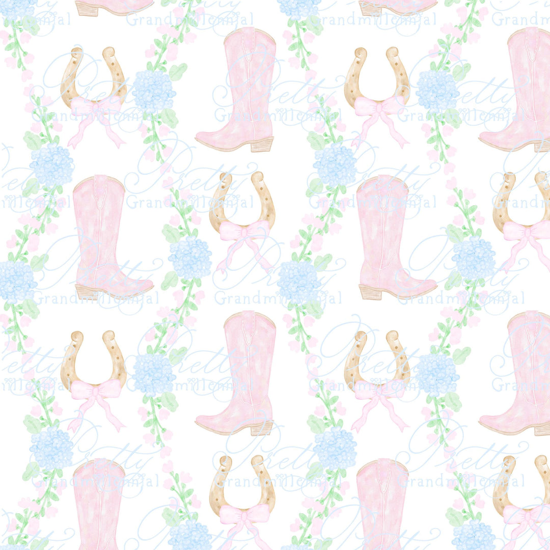 Cowgirl boots pattern, western bow pattern, grandmillennial pattern, preppy cowgirl pattern, seamless rope cowboy boot pattern - PrettyGrandmillennai