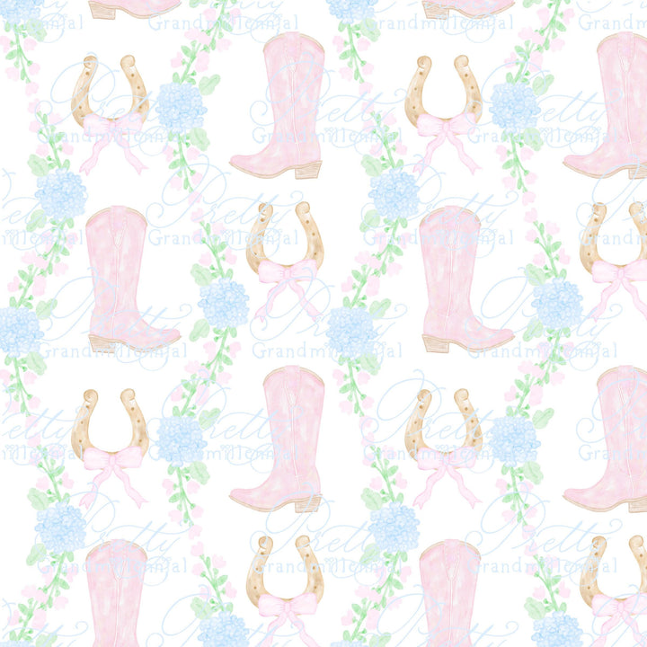 Cowgirl boots pattern, western bow pattern, grandmillennial pattern, preppy cowgirl pattern, seamless rope cowboy boot pattern - PrettyGrandmillennai