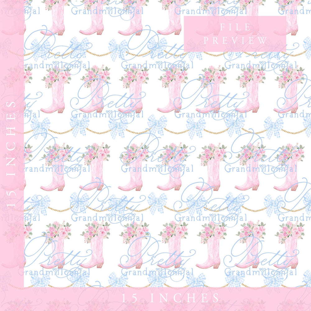 Cowgirl boots pattern, western bow pattern, toile pattern, preppy cowgirl pattern, seamless rope cowboy boot pattern - PrettyGrandmillennai