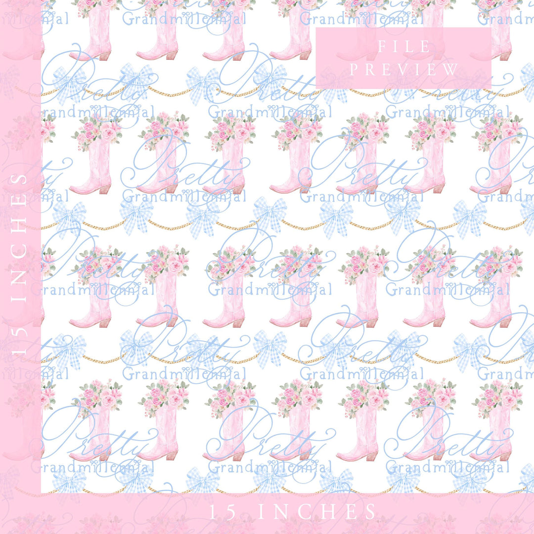 Cowgirl boots pattern, western bow pattern, toile pattern, preppy cowgirl pattern, seamless rope cowboy boot pattern - PrettyGrandmillennai