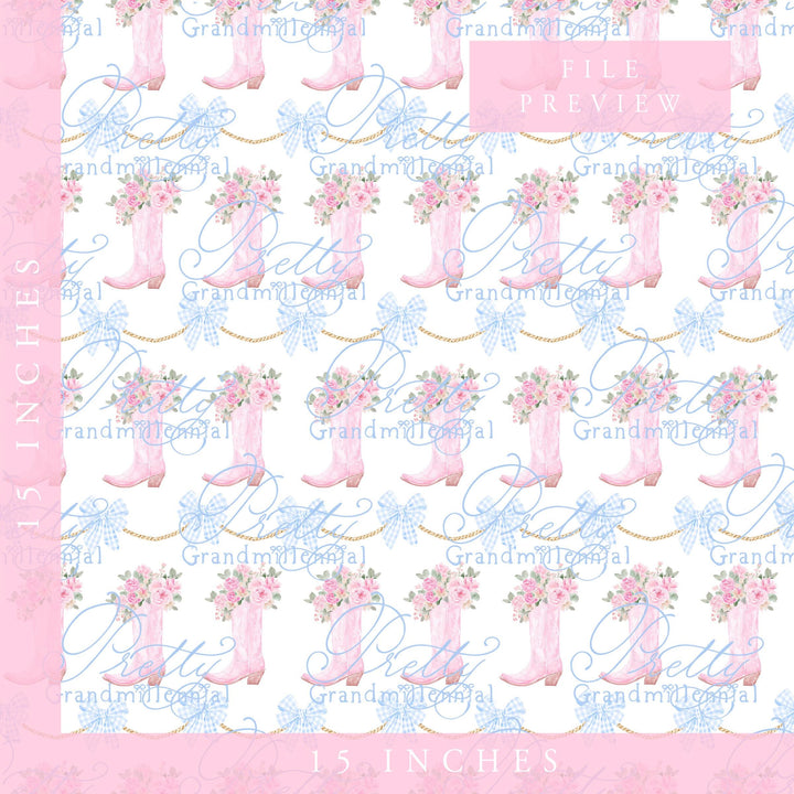 Cowgirl boots pattern, western bow pattern, toile pattern, preppy cowgirl pattern, seamless rope cowboy boot pattern - PrettyGrandmillennai