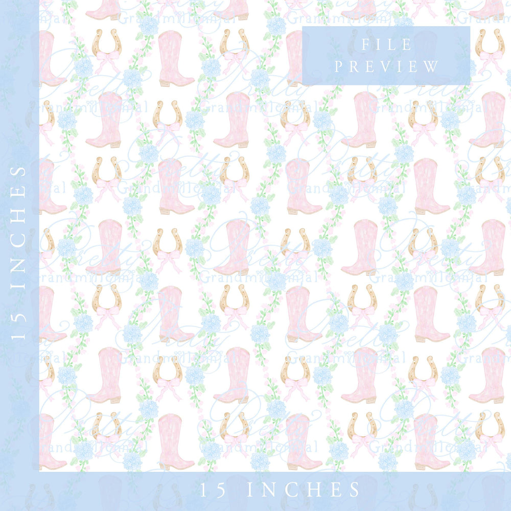 Cowgirl boots pattern, western bow pattern, grandmillennial pattern, preppy cowgirl pattern, seamless rope cowboy boot pattern - PrettyGrandmillennai