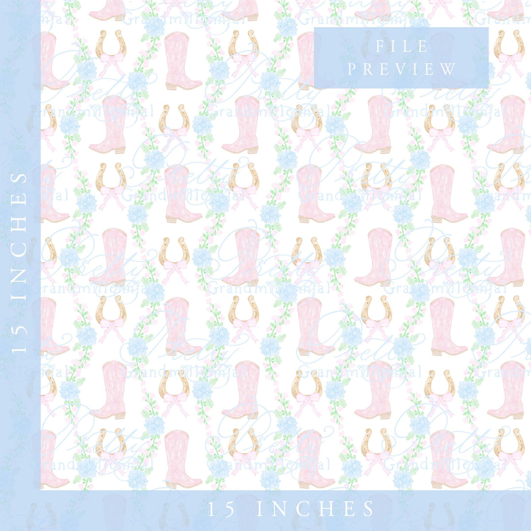 Cowgirl boots pattern, western bow pattern, grandmillennial pattern, preppy cowgirl pattern, seamless rope cowboy boot pattern - PrettyGrandmillennai