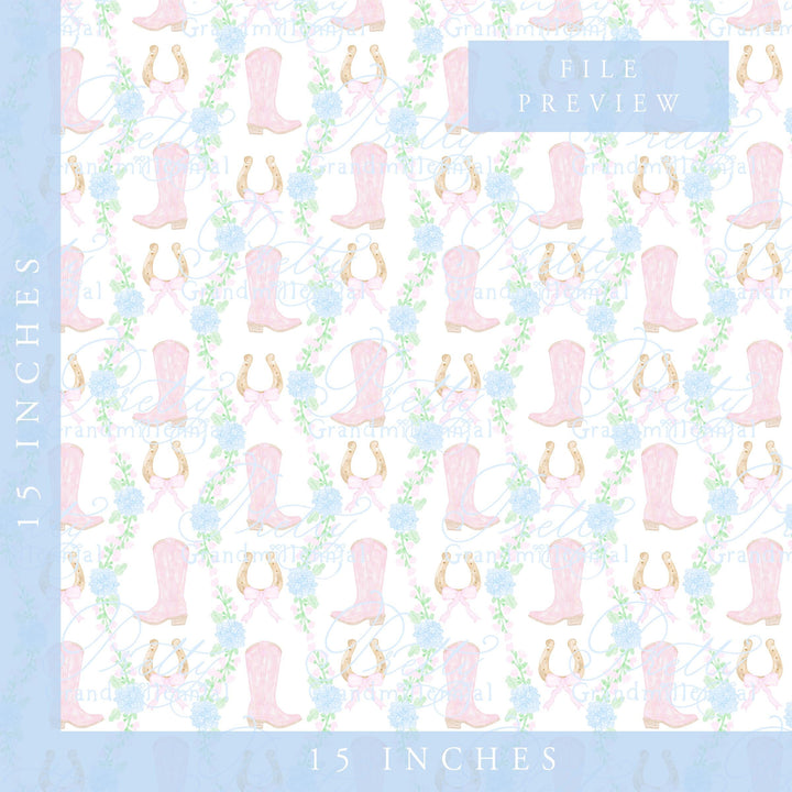 Cowgirl boots pattern, western bow pattern, grandmillennial pattern, preppy cowgirl pattern, seamless rope cowboy boot pattern - PrettyGrandmillennai