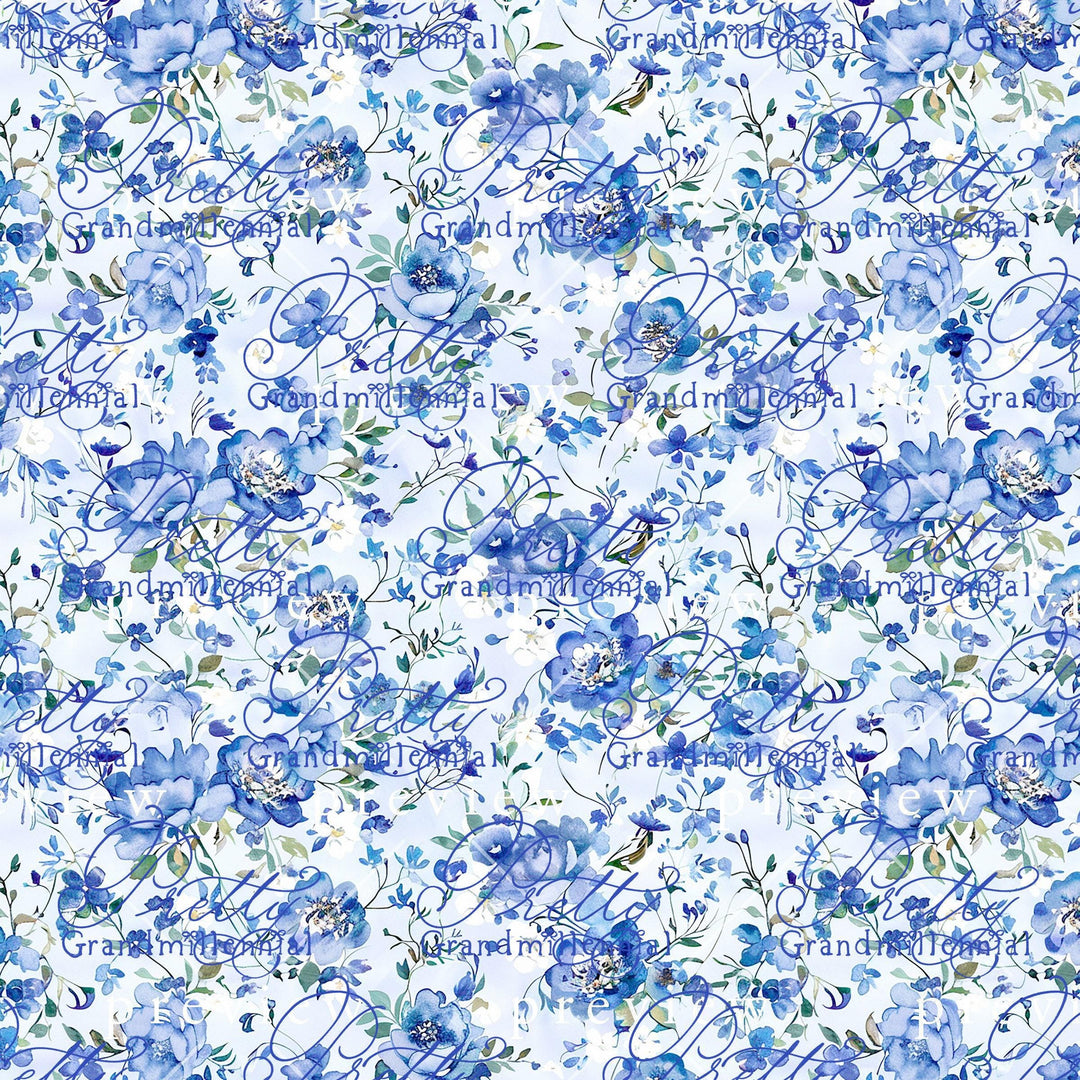 Preppy blue floral chinoiserie pattern, seamless chinoiserie print pattern, digital print, commercial use patterns, grandmillennial patterns - PrettyGrandmillennai