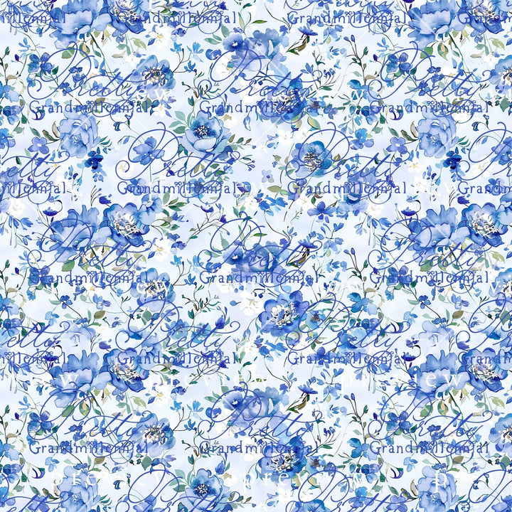 Preppy blue floral chinoiserie pattern, seamless chinoiserie print pattern, digital print, commercial use patterns, grandmillennial patterns - PrettyGrandmillennai