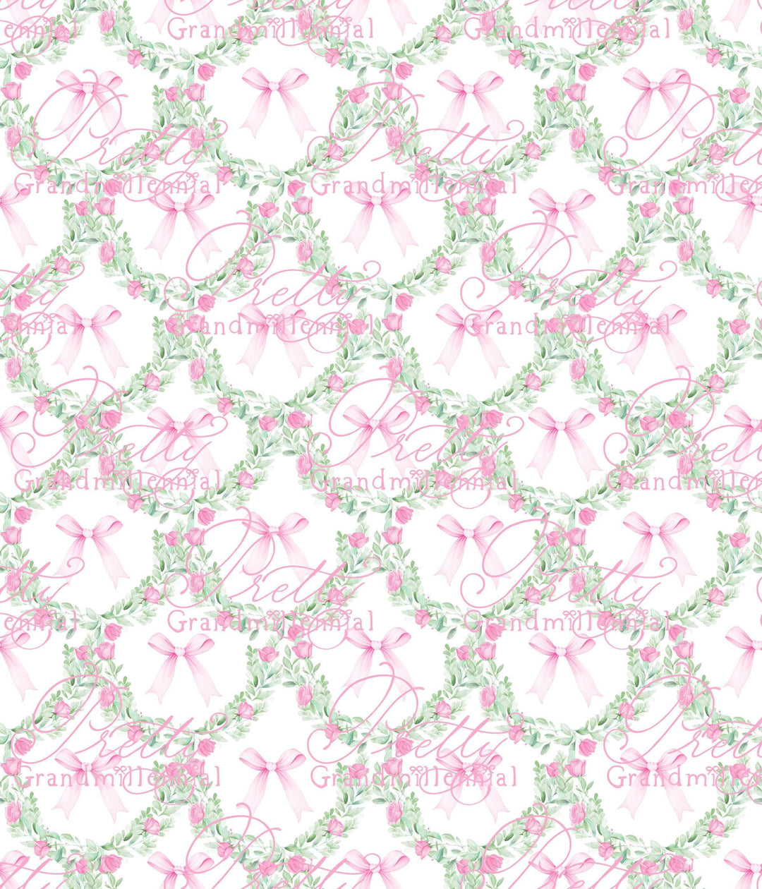 Watercolor Roses trellis, Bows trellis pattern, seamless pattern, seamless print, commercial use, grandmillennial pattern, pattern trellis - PrettyGrandmillennai