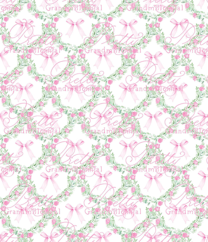 Watercolor Roses trellis, Bows trellis pattern, seamless pattern, seamless print, commercial use, grandmillennial pattern, pattern trellis - PrettyGrandmillennai