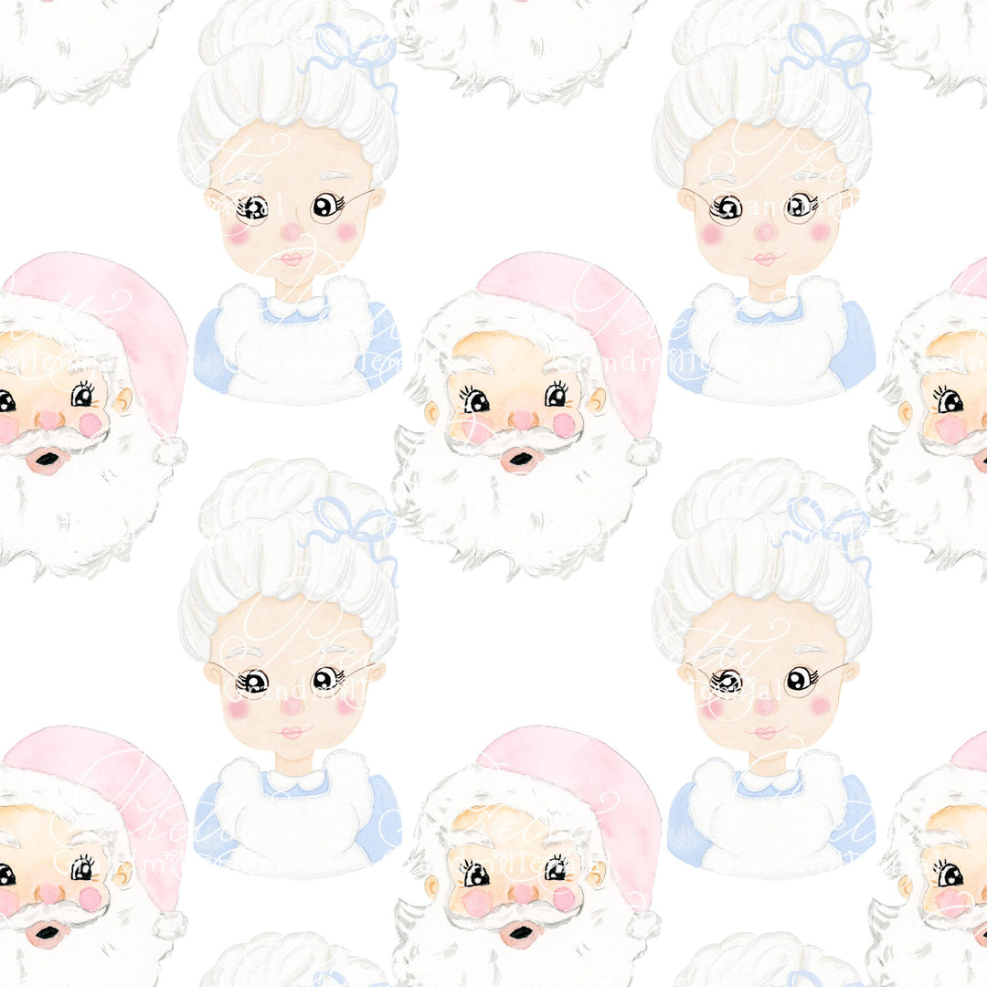 Pink Vintage Watercolor Santa, Mrs Claus Vintage santa watercolor, santa pattern, Christmas santa pattern, pink Mrs Santa, grandmillennial - PrettyGrandmillennai