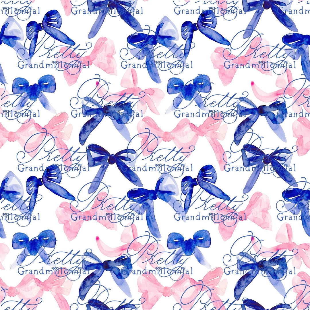 Watercolor bows pattern, preppy bows pattern, pink and blue bows pattern, seamless pattern, commercial use patterns, grandmillennial - PrettyGrandmillennai