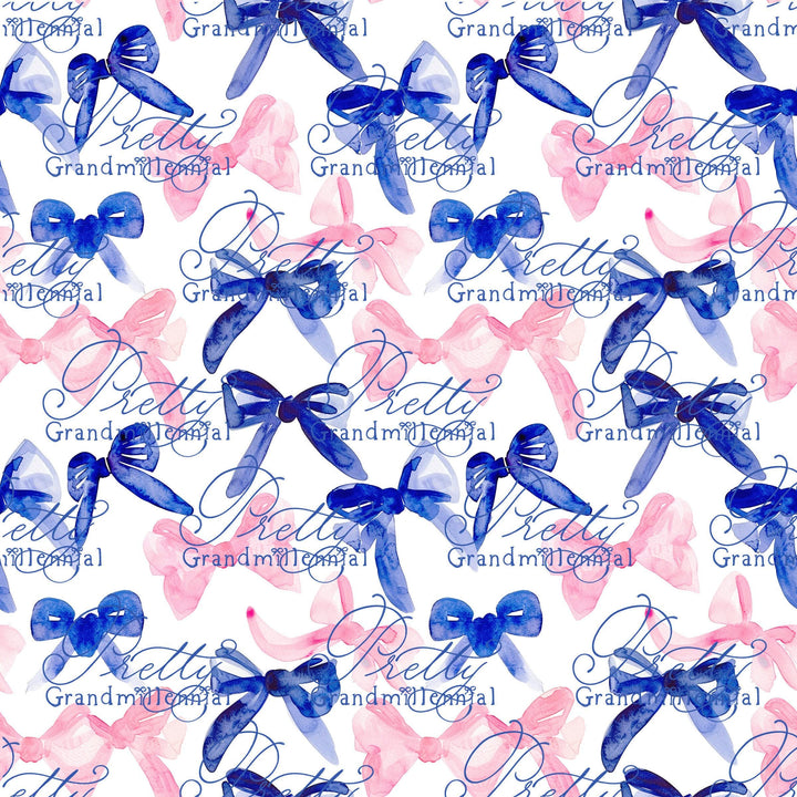 Watercolor bows pattern, preppy bows pattern, pink and blue bows pattern, seamless pattern, commercial use patterns, grandmillennial - PrettyGrandmillennai