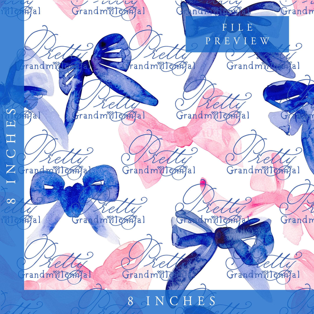 Watercolor bows pattern, preppy bows pattern, pink and blue bows pattern, seamless pattern, commercial use patterns, grandmillennial - PrettyGrandmillennai