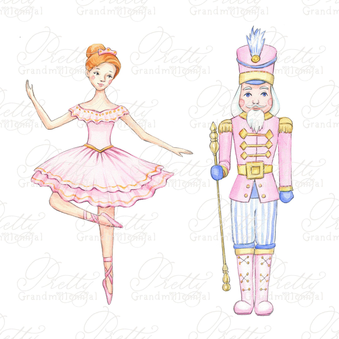 Nutcracker clipart, watercolor nutcracker clipart, christmas tree clipart, ballerina clipart, princess clipart, christmas presents clipart - PrettyGrandmillennai