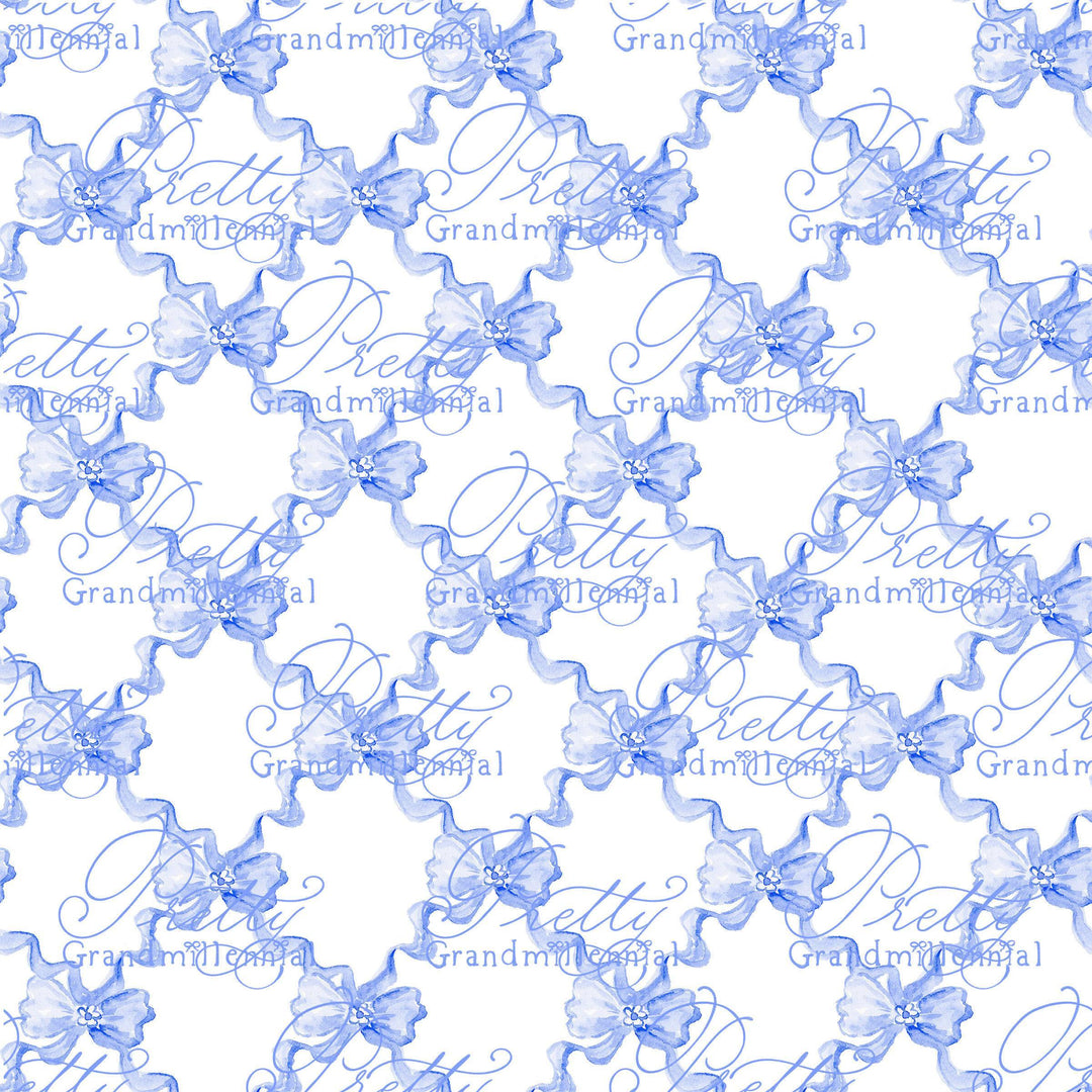 Trellis Ribbonerie, Watercolor ribbon pattern, seamless ribbon pattern, grandmillennial patterns, print patterns commercial use, bows - PrettyGrandmillennai