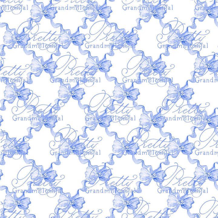 Trellis Ribbonerie, Watercolor ribbon pattern, seamless ribbon pattern, grandmillennial patterns, print patterns commercial use, bows - PrettyGrandmillennai