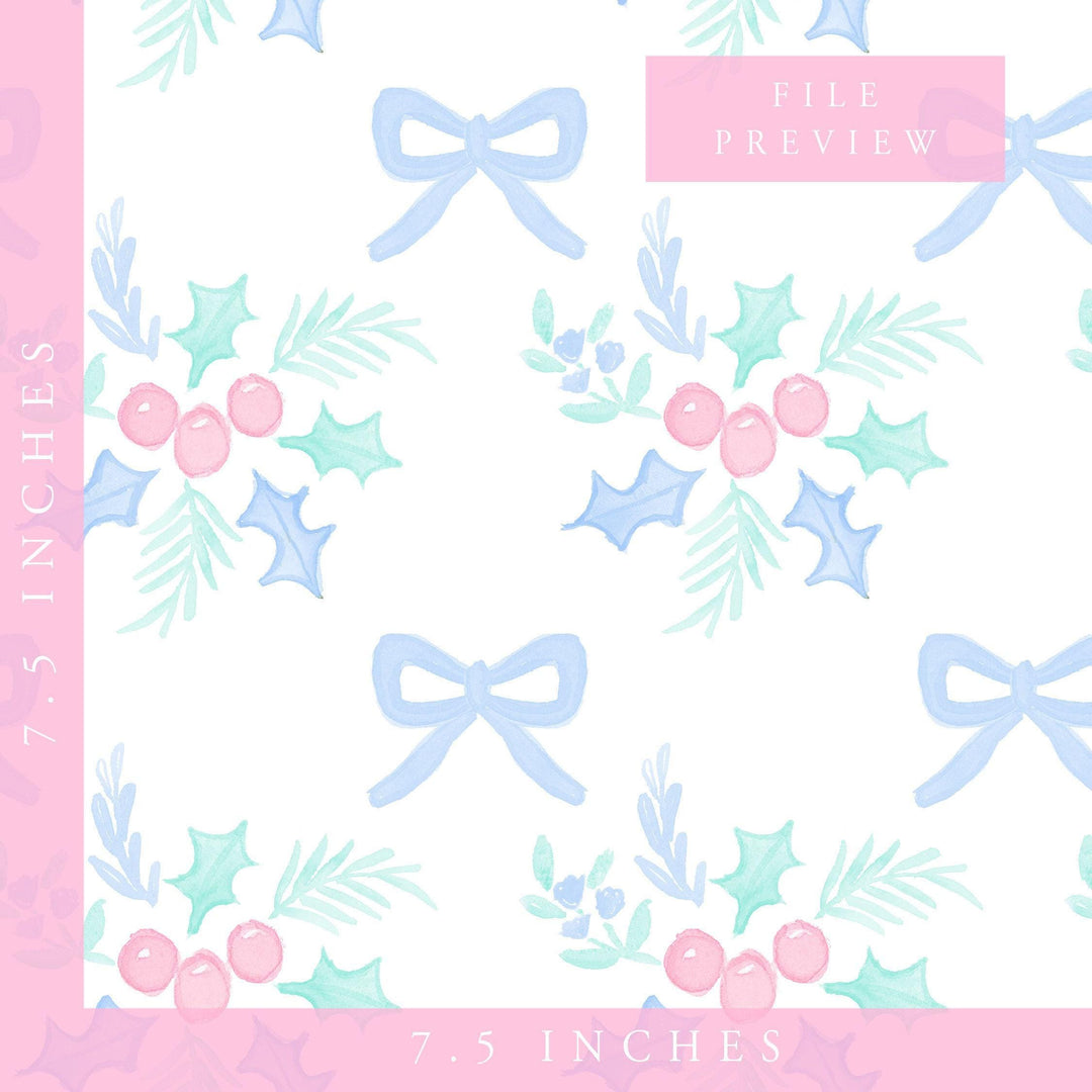 Pink Holly Christmas pattern, Grandmillennial, pink holly pattern, seamless pattern print, Christmas holly pattern, commercial use pattern - PrettyGrandmillennai