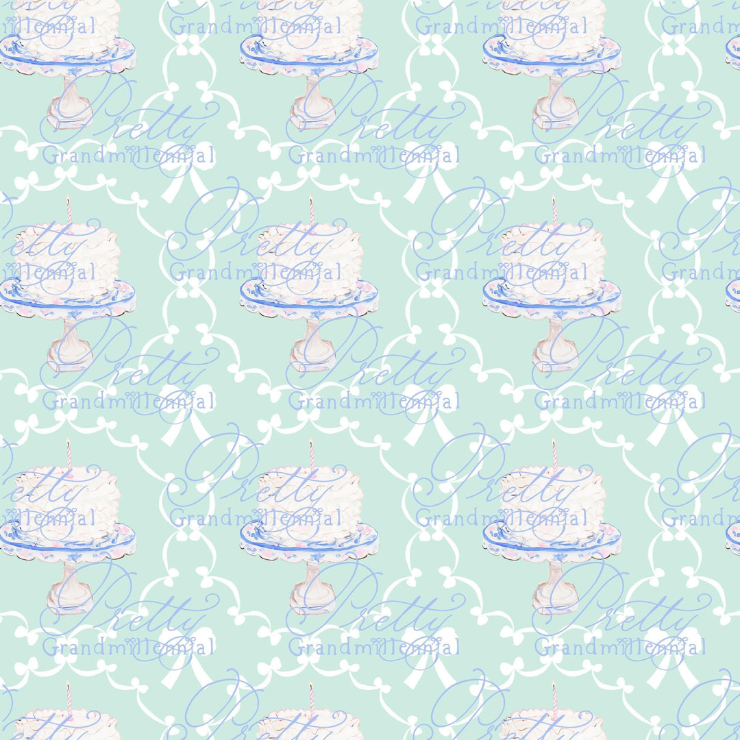 Preppy Birthday pattern, grandmillennial pattern, seamless pattern, birthday pattern, grandillennial birthday print, birthday cake pattern - PrettyGrandmillennai