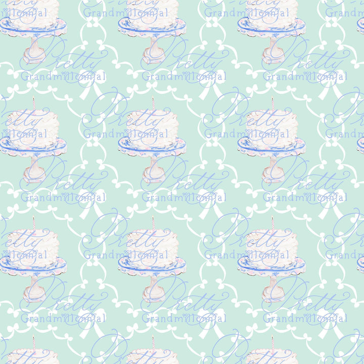 Preppy Birthday pattern, grandmillennial pattern, seamless pattern, birthday pattern, grandillennial birthday print, birthday cake pattern - PrettyGrandmillennai