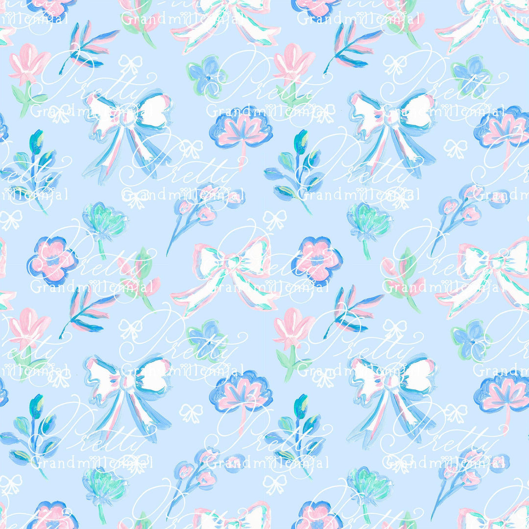 Floral pattern, Grandmillennial clipart, grandmillennial seamless pattern, bows seamless pattern, floral seamless pattern, commercial use - PrettyGrandmillennai