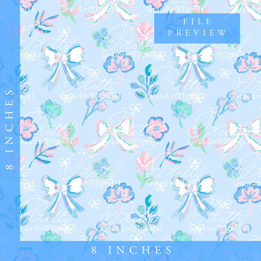 Floral pattern, Grandmillennial clipart, grandmillennial seamless pattern, bows seamless pattern, floral seamless pattern, commercial use - PrettyGrandmillennai