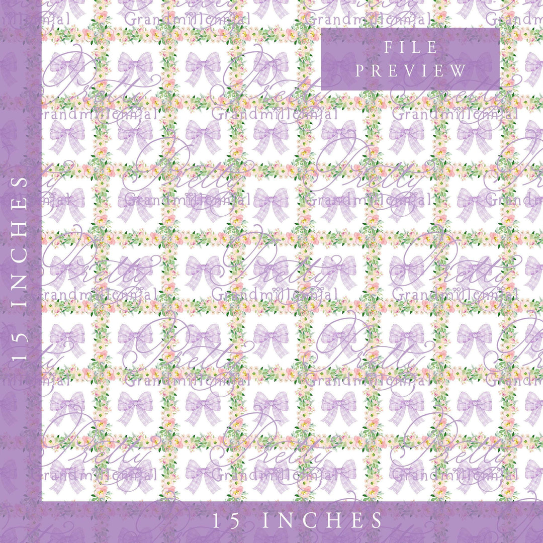 Spring pattern, floral pattern, preppy pattern, purple lavender gingham bow pattern, print seamless pattern, grandmillennial patterns - PrettyGrandmillennai