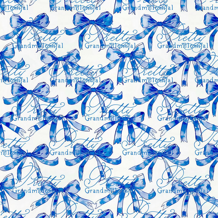 Watercolor bows pattern, preppy bows pattern, Chinoiserie blue bows pattern, seamless pattern, commercial use patterns, grandmillennial - PrettyGrandmillennai