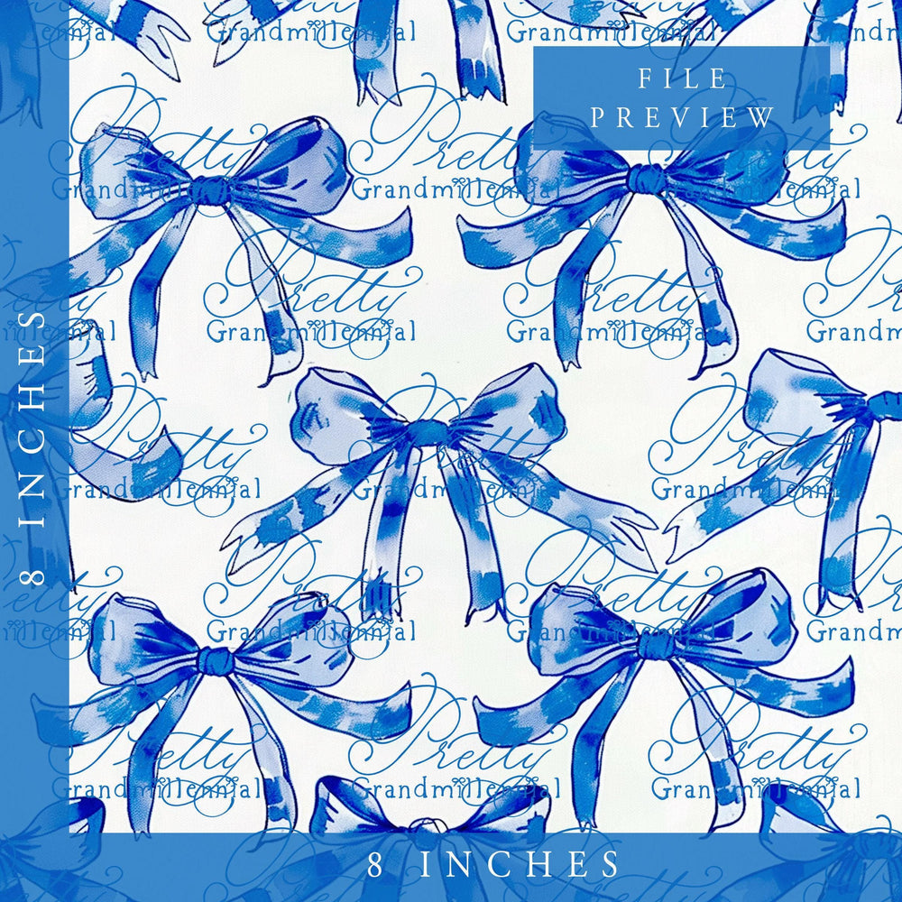 Watercolor bows pattern, preppy bows pattern, Chinoiserie blue bows pattern, seamless pattern, commercial use patterns, grandmillennial - PrettyGrandmillennai