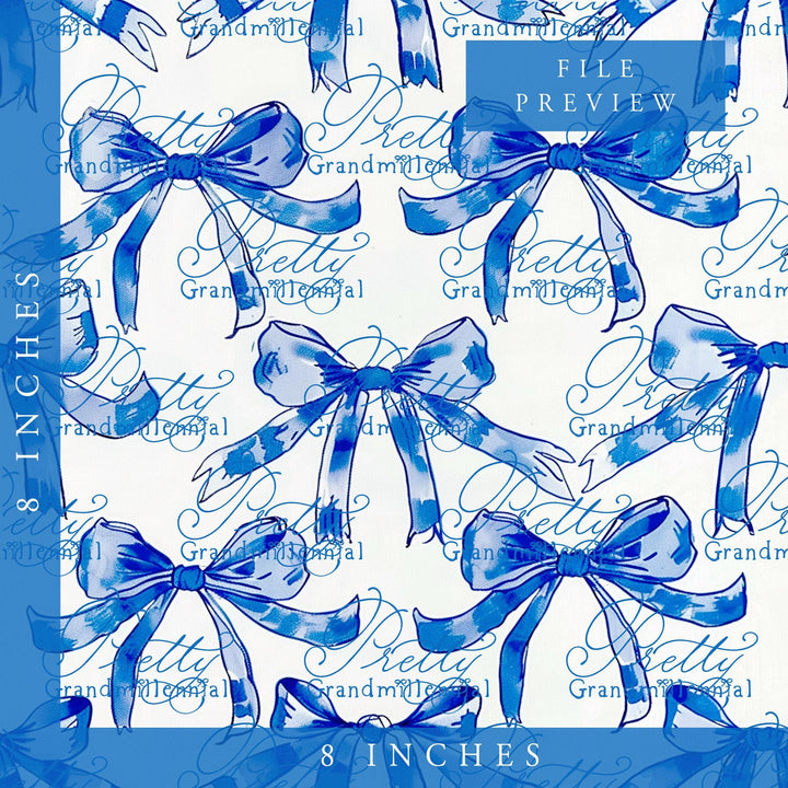 Watercolor bows pattern, preppy bows pattern, Chinoiserie blue bows pattern, seamless pattern, commercial use patterns, grandmillennial - PrettyGrandmillennai