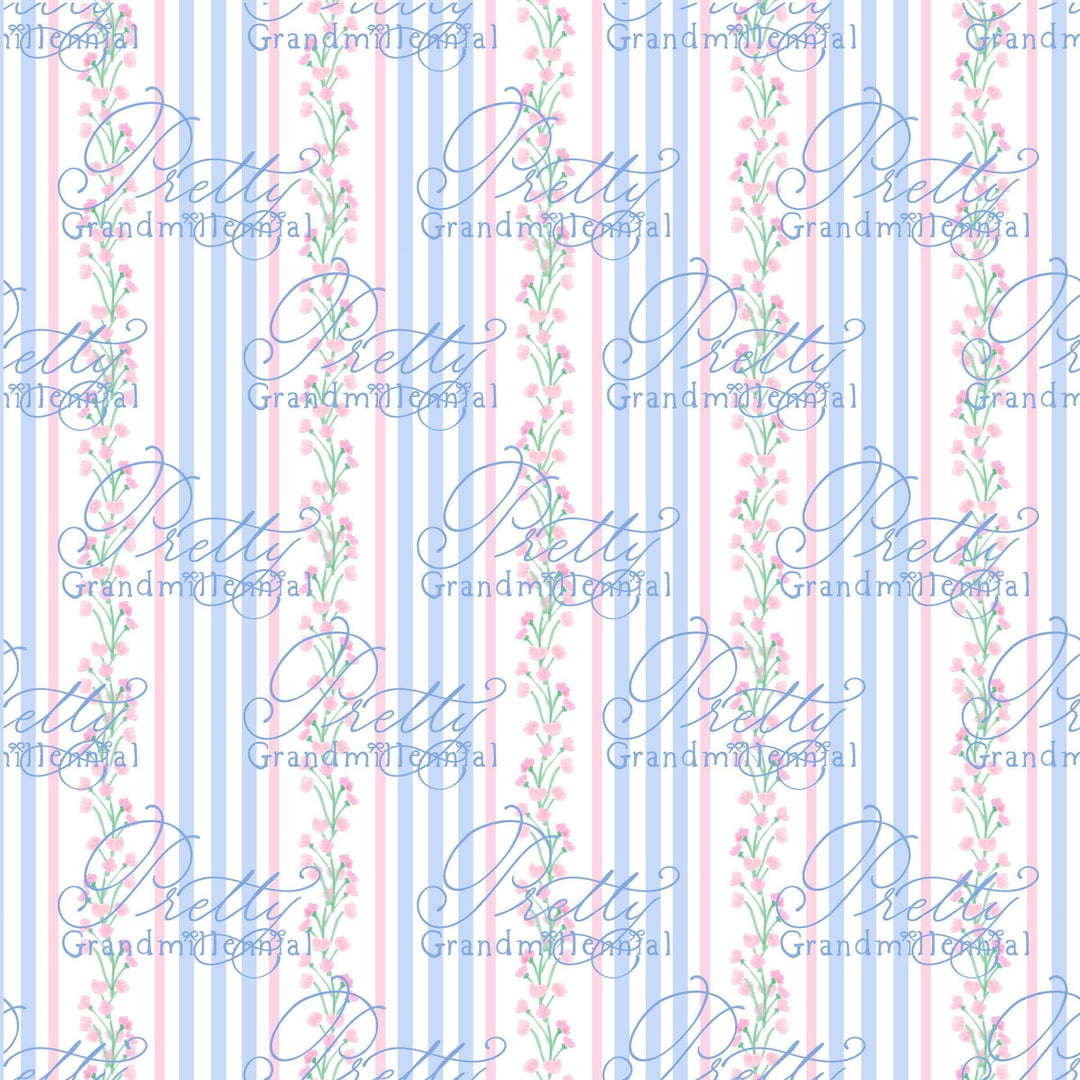 Preppy pattern, grandmillennial pattern, seamless pattern, floral pattern print, commercial use pattern, blue and white pattern - PrettyGrandmillennai