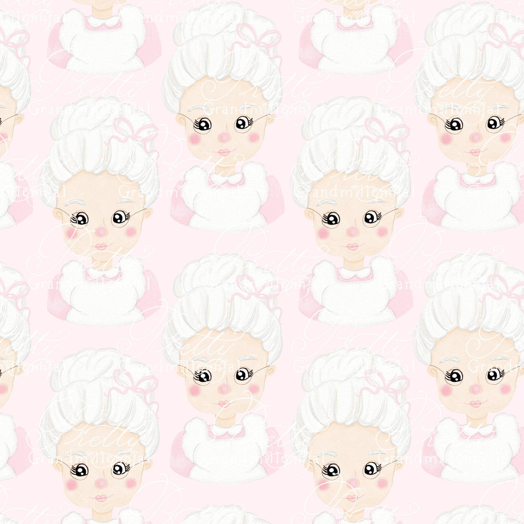 Pink Vintage Watercolor Santa, Mrs Claus Vintage santa watercolor, santa pattern, Christmas santa pattern, pink Mrs Santa, grandmillennial - PrettyGrandmillennai