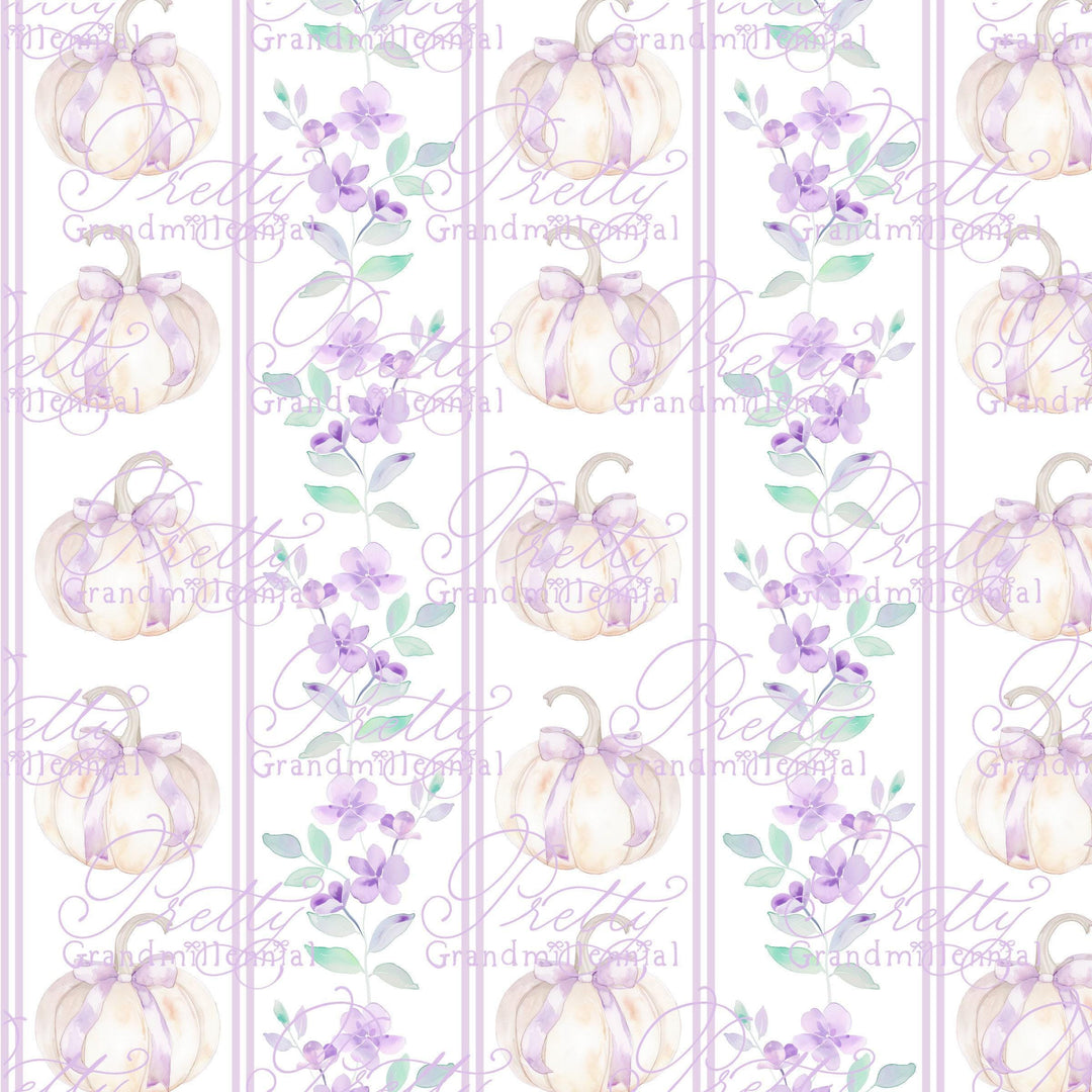 Grandmillennial pumpkin pattern, preppy fall print, lavender purple, pumpkin pattern, commercial use patterns, fall print, fall pattern - PrettyGrandmillennai