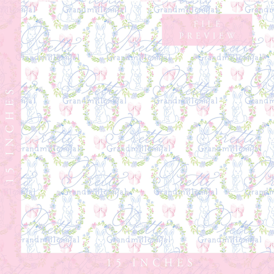 Watercolor easter bunny pattern, easter pattern, bunny seamless pattern, bow pattern, grandmillennial pattern, seamless pattern shop - PrettyGrandmillennai
