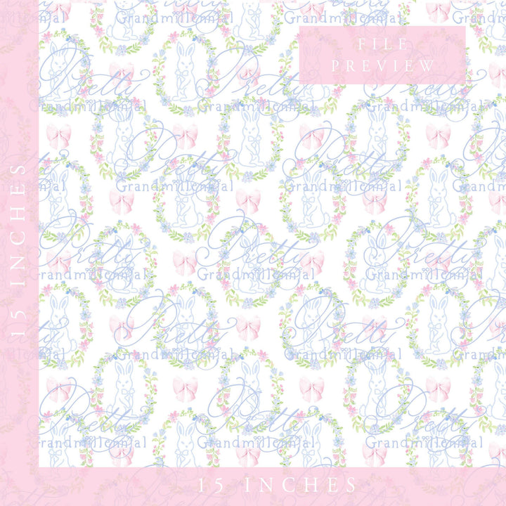 Watercolor easter bunny pattern, easter pattern, bunny seamless pattern, bow pattern, grandmillennial pattern, seamless pattern shop - PrettyGrandmillennai