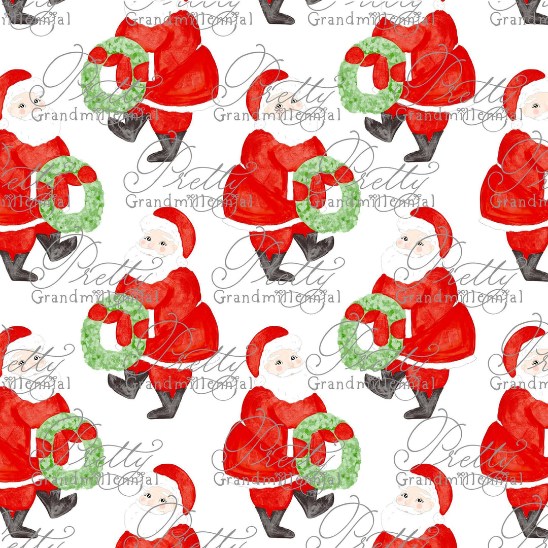 Red Vintage Watercolor Santa, Vintage santa watercolor, santa pattern, Christmas santa pattern, Red santa pattern, grandmillennial - PrettyGrandmillennai