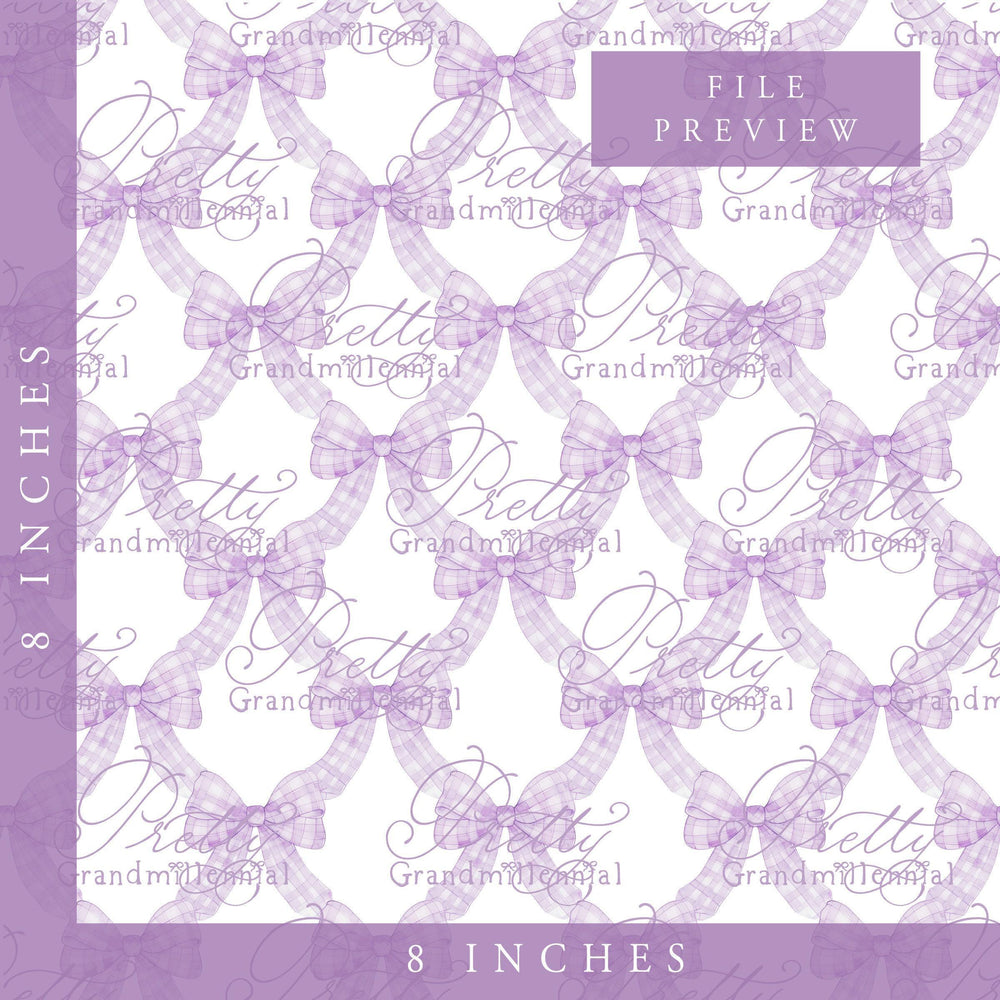 Watercolor bow ribbonerie, lavender gingham bow pattern, seamless bow pattern, gingham bow print, grandmillennial, preppy pattern - PrettyGrandmillennai